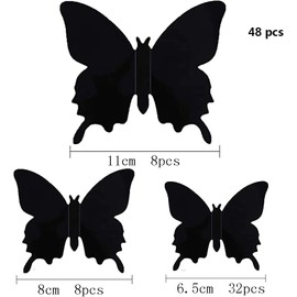 Tunish 48PCS 3D Butterfly Wall Decor Beautiful and Removable Mural Stickers in Black for Room Decoration