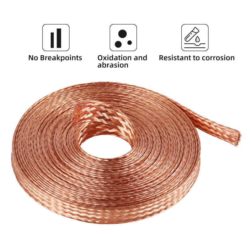 KWOKWEI 13 mm Flat Copper Braid Cable, 3 m /