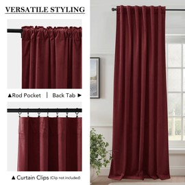 StangH Burgundy Velvet Curtains 90 Inches Long, Energy Efficient Window Panels for Movie Room, Luxury Super Soft Fabric Drape Theater Curtains with Back Tab, W52 x L90 inches, 2 Panels