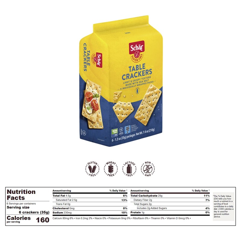 Schar - Table Crackers - Certified Gluten Free - No