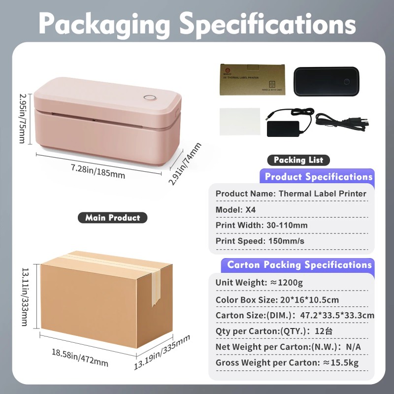 W-Marklife X4 Imprimante Shipping Portable Thermal Label Printer Business 4x6
