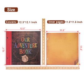 Our Adventure Book Scrapbook Photo Album 12.3 * 12.1inch 60 Page,Embossed Words Hard Cover Movie Up Travel Scrapbook For Anniversary,Wedding, Travelling,Christmas,Gifts For Couples