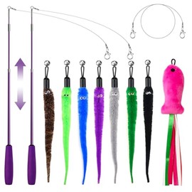 Juguete para gatos con plumas de gato interactivas, 2 varitas retráctiles para gatos con 8 recambios surtidos y una línea de repuesto