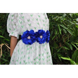 Cinturón para vestidos de novia o dama de honor con flores y perlas para vestido de novia, Azul Royal, 92''x1''