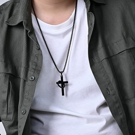 Aprila Black Cross Necklace for Men,Stainless Steel Jesus Christ Crucifix Pendant Necklaces Jewelry，60cm Rolo Chain
