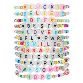 RINTOLER Heishi Surfer Clay Bead Bracelets Set for Women - Preppy Smile Evil Eye Beaded Stretch Bracelets Elastic Layering Friendship Bracelets- Stackable Boho Disc Summer Jewelry Set (12pc night light)