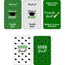 60 New Graduation Cap Party Class of 2025 Miniatures Candy Bar Wrapper, Mini Candy Chocolate Bar Stickers, Labels, Candy Not Included, Color Green. Made in USA