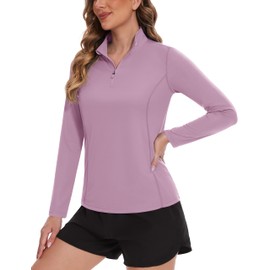 TACVASEN Women's 1/4 Zip Pullover Golf Shirts Long Sleeve SPF Shirts UV Protection Workout Tops Grey Purple, S
