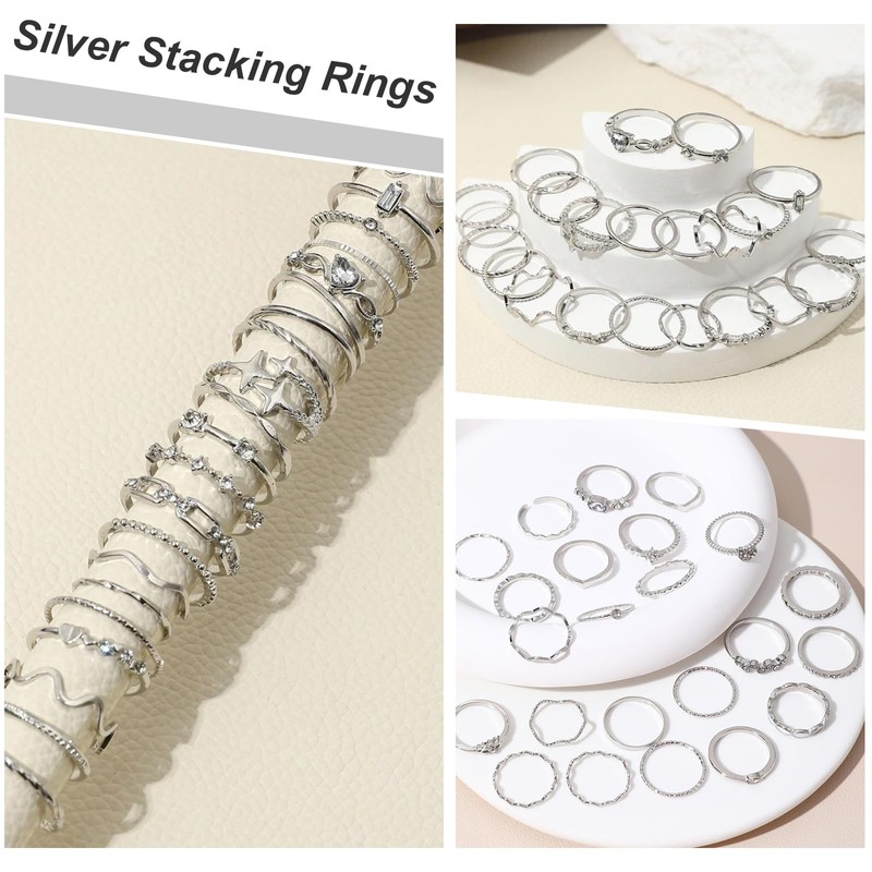 FloralGrace 22 Piece Silver Ring Set for Women, Waterproof Silver