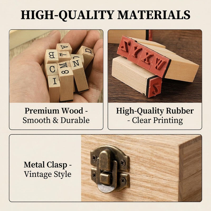 houlishu 36 Pcs Alphabet Number Stamps - Wooden Rubber Vintage
