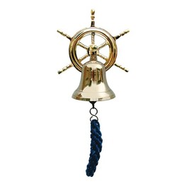 NKlaus Nautical Bell with Steering Wheel Wall Mount Brass 7.5cm - Maritime Wall Bell 16057