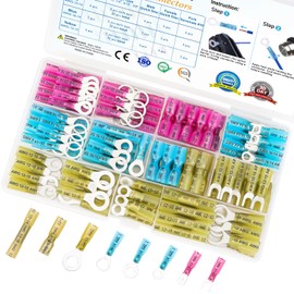 TICONN 120Pcs Heat Shrink Wire Connectors, Waterproof Automotive Marine Electrical Terminals Kit, Crimp Connector Assortment, Ring Fork Spade Butt Splices