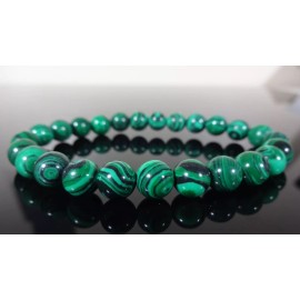 RAYON Green Banded MALACHITE Bead Bracelet for Men or Women Stretch 8mm AAA - 7.5"