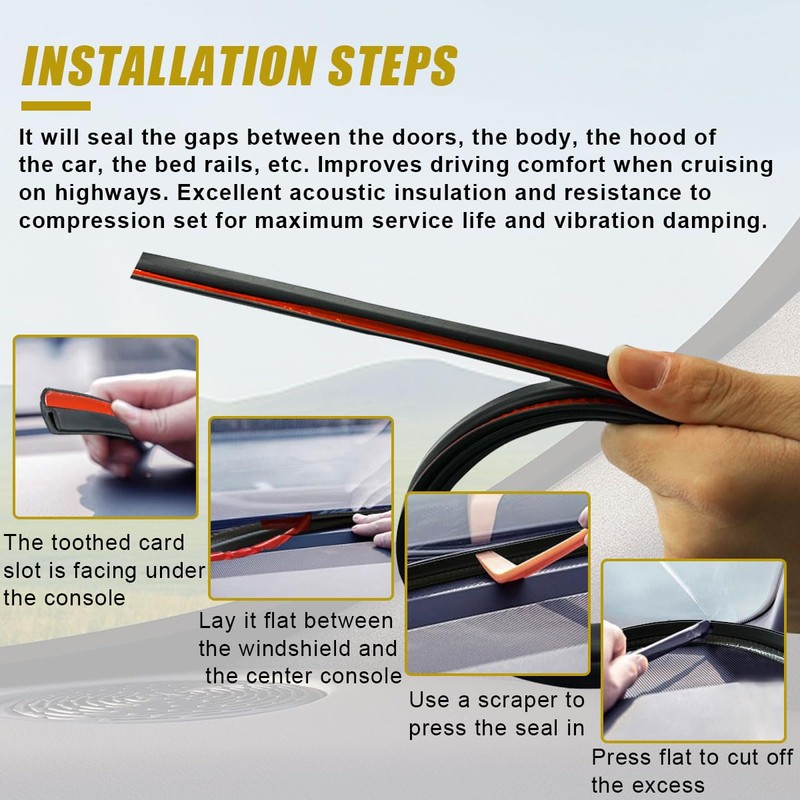 Rubber Seal Strip for Car Front Windshield, 1.7M/ 5.6Ft Cuttable