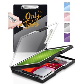 Clearview Clipboard with 2 Storage, Dry Erase 8.5x11 Heavy Duty ClipBoards - High Capacity Coaches Clip Board with Pen Holder - Side Opening Plastic Nursing Clip Case - Black