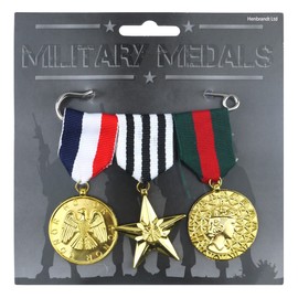 HENBRANDT Set of 3 Military Medals Army Fancy Dress Costume Prop Accessories