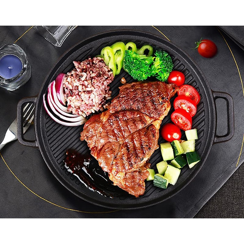 Lawei 12 Inch Cast Iron Griddles, 2-in-1 Reversible Grill/Griddle with