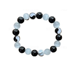 Caiyao Yin Yang Natural Stone Beads Bracelet for Bff Friendship Relationship Boyfriend Girlfriend Valentines Gift-Black