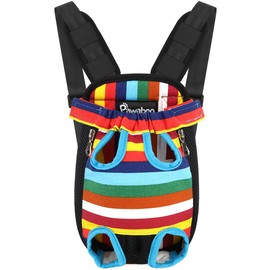 Pawaboo Pet Carrier Backpack, Adjustable Pet Front Dog Cat Carrier Backpack Travel Bag, Legs Out, Easy-Fit for Hiking Traveling Camping for Medium Small Cats Dogs Puppies, Large, Colorful Strips