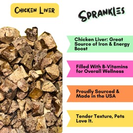 SPRANKLES Freeze Dried Chicken Liver Treats for Cats & Dogs - Single Ingredient All Natural Grain-Free, High Protein, Made in USA - Perfect for Training, Topper or Snack (Chicken Liver, 6 Ounce)