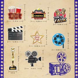 Movie Night Supplies, 8Pcs Large Yard Decorations Outdoor, Movie Theme Party Yard Decor, Lawn signs with stakes, Movie Theater Decor, Hollywood, Red Carpet Birthday Party Decorations, Microphone Star Video Film for Movie Night Party Favors