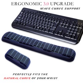 UnivoColors Full-Sized Keyboard & Mouse Wrist Rest Set-Ergonomic 3.0 Upgrade,Wave Curve Support,Comfortable Support & Fatigue Relief,Non-Slip Base,Perfect for Work & Gaming(Navy)