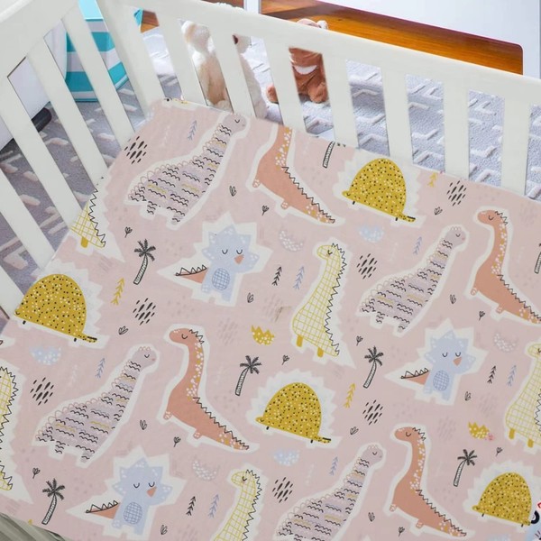Cot Bed Sheets for Girl Boys | Fitted Crib Sheets 70x140cm | Easy Care Soft Cotton and Dureable, Unique Dinosaur Print Toddler Mattresses