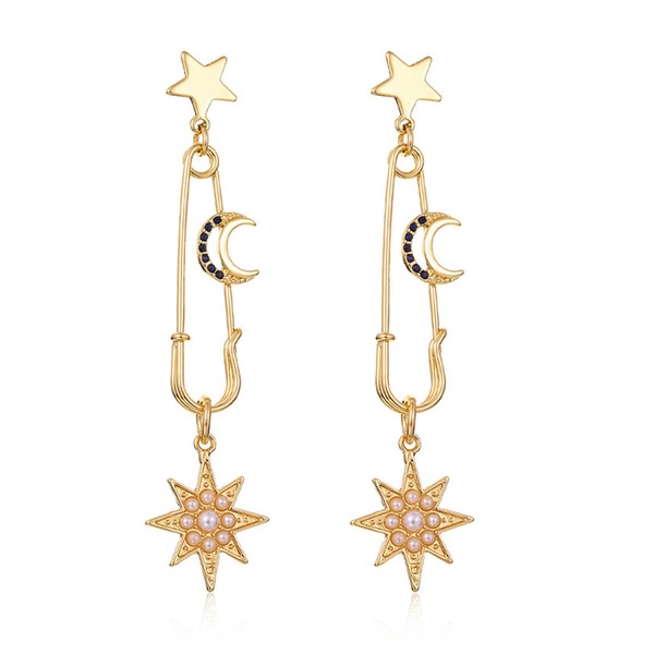 XSDSLS Moon Star Earrings Women's Golden Crescent Star Earrings Moon