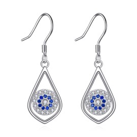 Evil Eye Earrings for Women Sterling Silver Blue Evil Eye Leverback Earrings Jewellery Gifts for Mum and Friends, Sterling Silver, Cubic Zirconia