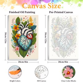 Framed Paint by Numbers Kit for Adults Beginner Heart, Adult Paint by Number Kits on Canvas Framed, DIY Acrylic Oil Painting by Numbers with Frame, Flower for Home Decor Gift 8 X 12 Inch