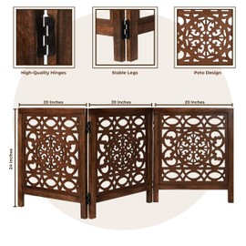 Wooden Freestanding Foldable Dog Gate – 3 Panels, Extra Wide, 24'' Height, Decorative Pet Gate for Doorways, Natural