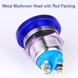 Guuzi 19 mm 3V/6V/12V/24V/48V/110V/220V Momentary Push Button Metal Mushroom Head Round Start Button, 1 NO Contact On/Off Self-Resetting Curved Screw Clamp (Blue)