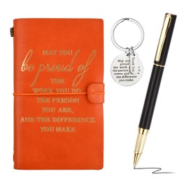 PTJJXA PU Leather Notebook Vintage Refillable A6, Diary A6 with Pen and Keyring, Notebook A6 Refillable Notebook Vintage Travel Diary Leather for School, Business, Office (Orange)