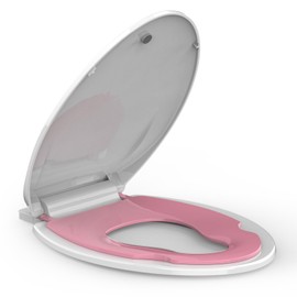 GarveeTech Elongated Toilet Seat with Built-in Toddler Seat for Easy Potty Training – Slow Close Feature,Easy Install and Clean, Perfect for Both Adults and Children,White and Pink