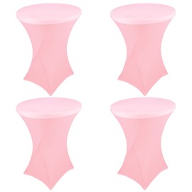 4 Pack 32x43 Inch Cocktail Table Cover Spandex Stretch Square Corners Tablecloth, Pink Cocktail Round Table Cloth, Fitted High Top Table for Bar, Weddings, Birthday, Banquet, Outdoor Party (Pink)