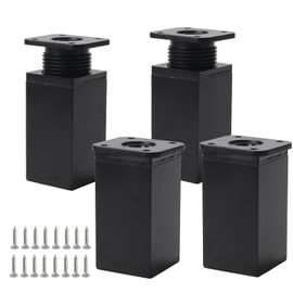Luabue Pack of 4 Furniture Feet, Adjustable, 8 cm, Metal Furniture Legs, Replacement Furniture Feet, Black Square Profile Feet for Furniture with Screws for Sofa, Cabinet, Bed, Table, Chair (Black, 8