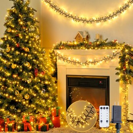 JMEXSUSS 1000 LED Cluster Lights Green Wire Plug in, 67ft Twinkle Lights Outdoor with Remote, 8 Modes Cluster Lights for Christmas Tree Garland Wreath Door Decoration, Warm White