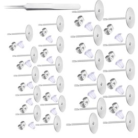 1200 PCS 5MM Hypoallergenic Stainless Steel Earrings Posts Flat Pad Blank Earring Pin Studs with Butterfly Earring Backs and Silicone Bullet Earring Backs for Jewelry Making Findings