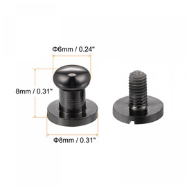 sourcing map 5 Set 6mm Solid Brass Round Head Stud Screw Rivets Post Fastener for DIY Leather Craft Belt Wallet Handbag Decoration Repairs, Black