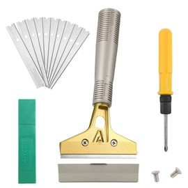 4 Inch Window Scraper, Scraper Tool, Sticker Remover, Multi-Purpose Aluminium Scraper with Screws, for Removing Labels, Stickers and Wallpaper on Wood, Windows and Glass (with 10 Blades)