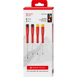PB Swiss Tools Electronics Precision Screwdriver Set PB 8620.CBB | 100% Swiss Made | Small 4-Piece Screwdriver Set Sized Phillips 00, 0 and Slotted 1.8, 2.5