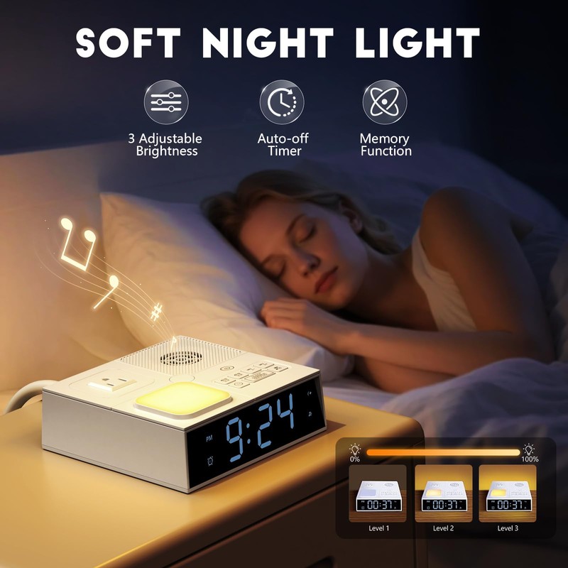 White Noise Sound Machine with Dual Alarm Clock - Soft