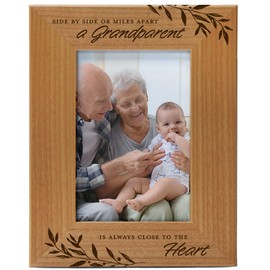 Side by Side or Miles Apart A Grandparent is Always Close to the Heart, Engraved Natural Wood Photo Frame Fits 4x6 Vertical Portrait for Grandparents, Grandparent's Day, Grandma Gift, Grandpa Gift