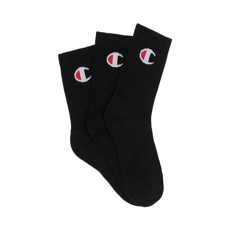 Champion Kids C Logo Crew Socks (3 Pack), Black, Medium