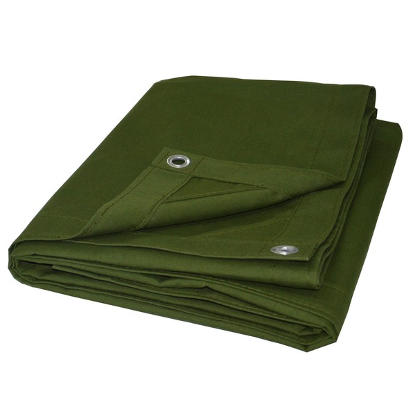 Cartman Canvas Tarp 6'x8', Heavy Duty Canvas Tarpaulin with Rustproof Grommets for Industrial & Commercial Use, Olive Drab, Finished Size 6 x 8 Feet