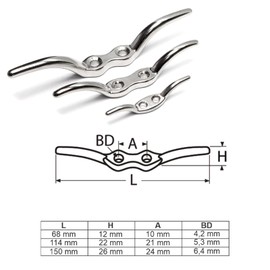 PRIOstahl Flag Cleat, Boat Lamp, Mooring Cleat, Rope Cleat, 68 mm x 4 Pieces, Stainless Steel Cleat, Boat Fittings, Clamp Attachment for Cordage, Fender Boat, Made of Stainless Steel V4A