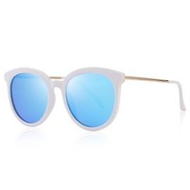 MERRY'S Women Cat Eye Polarized Sunglasses Mirrored Lens S6152, Gold&blue, Free