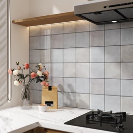 VaryStyle Grey Backsplash Peel and Stick Kitchen Backsplash Waterproof Removable Vinyl Square Mosaic Wall Tiles Self Adhesive Stick on Back Splashes for Bathroom Shower Wall Stickers 12"x12" 18-Sheet