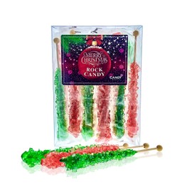 Merry Christmas Rock Candy - Red and Green Large Individually Wrapped Rock Candy (18 Pack)