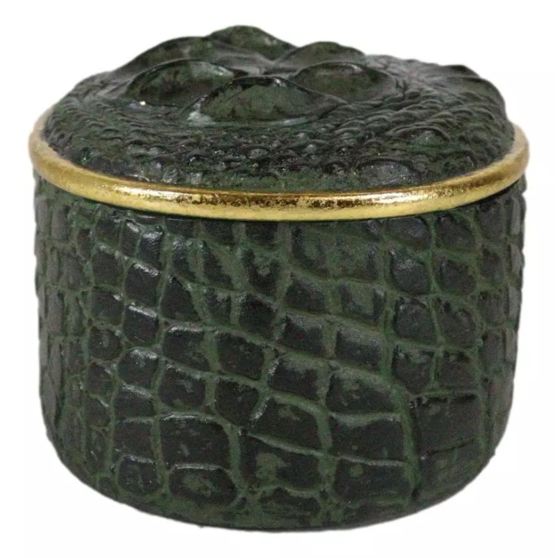 Ebros Gift Faux Crocodile Pattern Textured Green Print Gold Oval